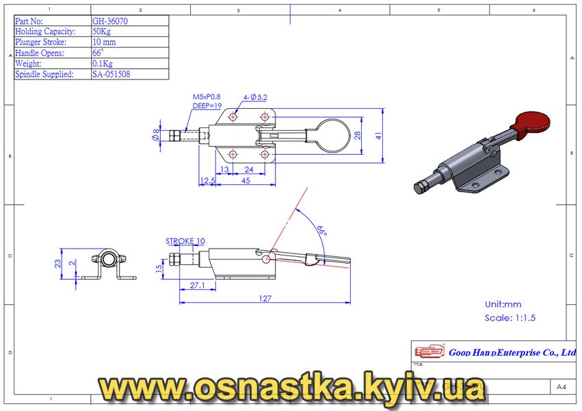 GH-36070 Затискач-кламп зварювальний поршневий зворотньої дії Good Hand (оригінал) GH-36070 фото