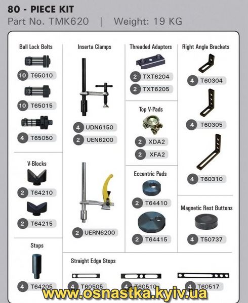 ТМК620 BuildPro Набір універсальних складальних пристосувань для зварювальних столів УСП ⌀16, 80 елементів ТМК620 фото