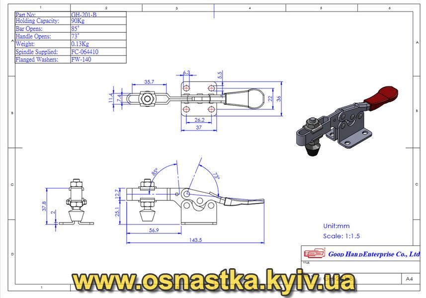 GH-201-B Ексцентриковий зварювальний затиск горизонтальний  GoodHand- оригинал GH-201-B фото