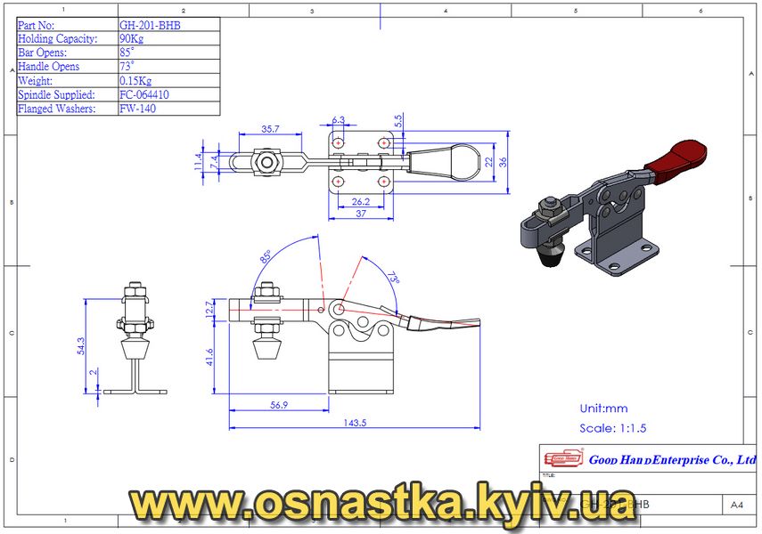 GH-201-BHB Ексцентриковий затиск горизонтальний GoodHand (оригинал) GH-201-BHB фото