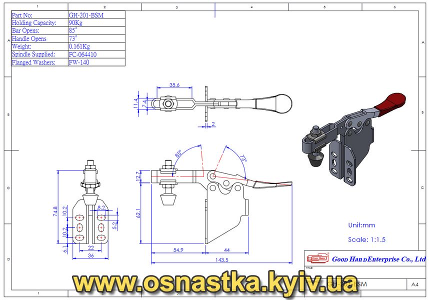 GH-201-BSM Ексцентриковий затиск горизонтальний GoodHand (оригинал) GH-201-BSM фото